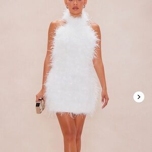 Fashion Nova White Feathered Dress